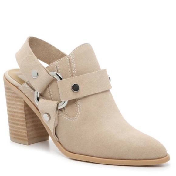 Dolce Vita Rango western style suede mules tan/cream size 11 stacked heel - Picture 1 of 14